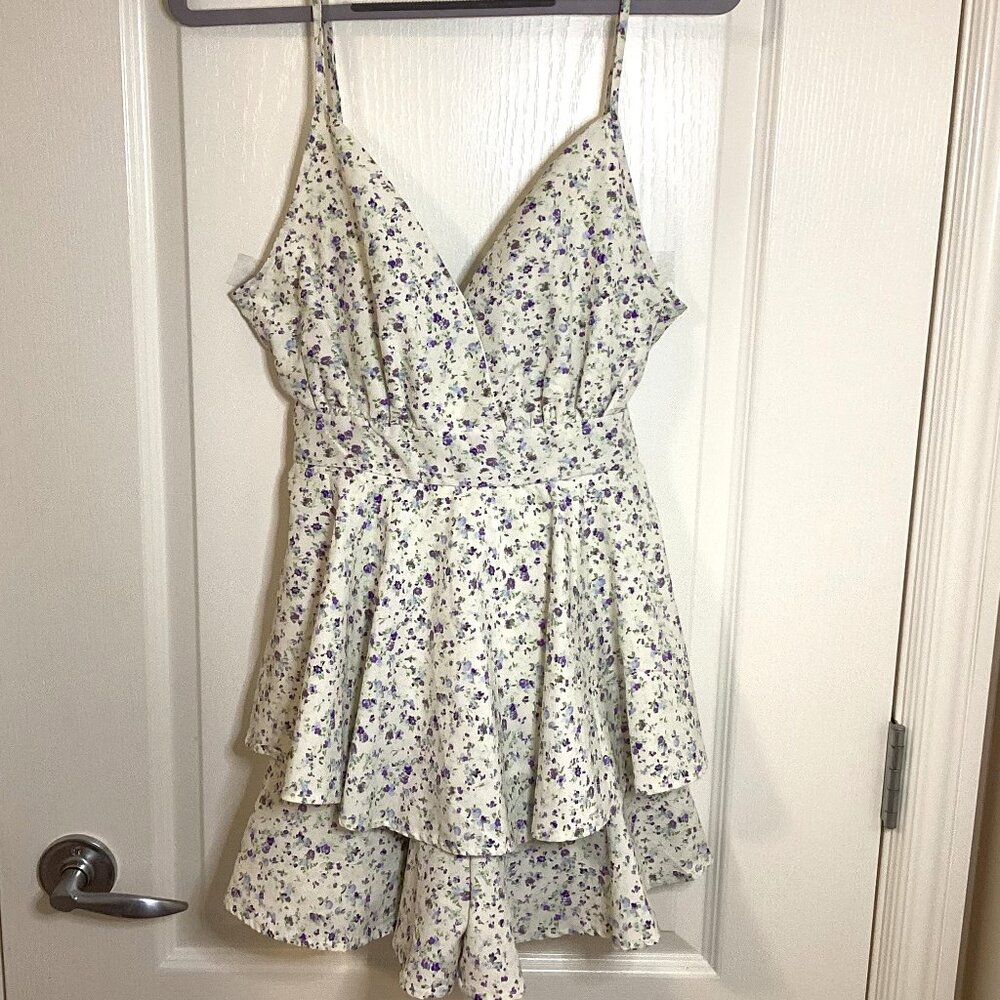 Forever 21 Women's Mini Tiered Romper Floral Layered Adjustable Straps Summer